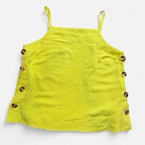 Lime Green Linen Top with Spaghetti Straps and Brown Side Buttons (Size Small)